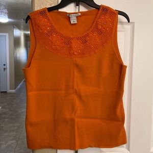 Peter Nygart Orange top with Applique Neckline